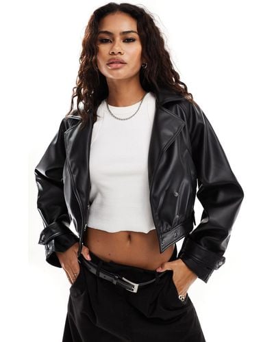 ASOS Faux Leather Glam 80's Crop Jacket - Black