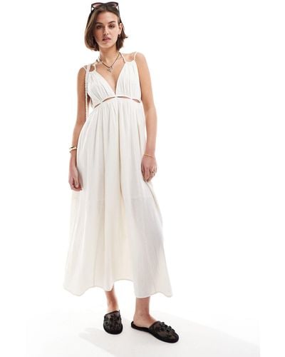 ASOS Double Cloth Maxi Dress With Twisted Strap And Cut Out Detail - White