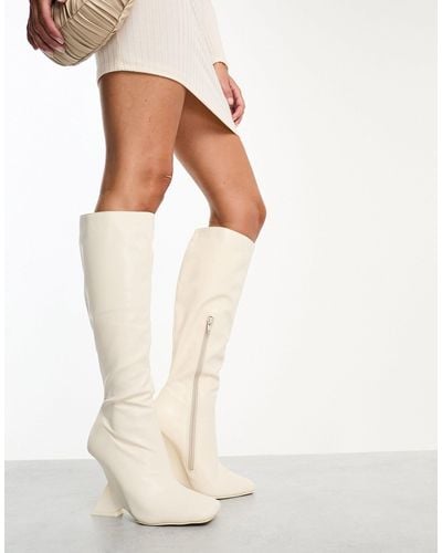 Public Desire Vanessa Wedge Heel Knee Boot - White