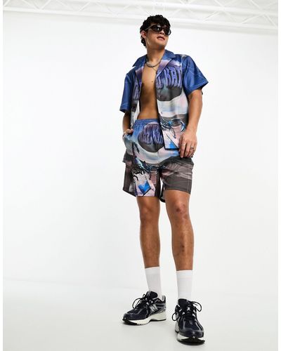 Karlkani Co-ord Woven Shorts With All Over Print - Blue