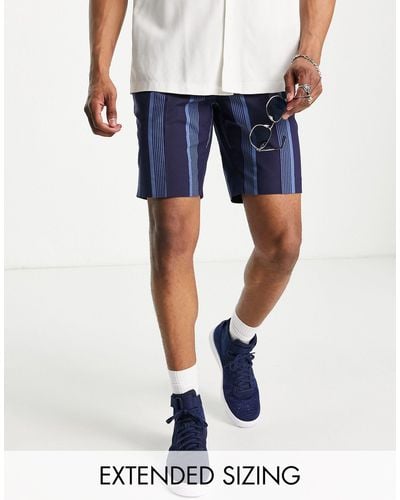 ASOS – elegante, schmal geschnittene shorts mit breiten, en streifen - Blau