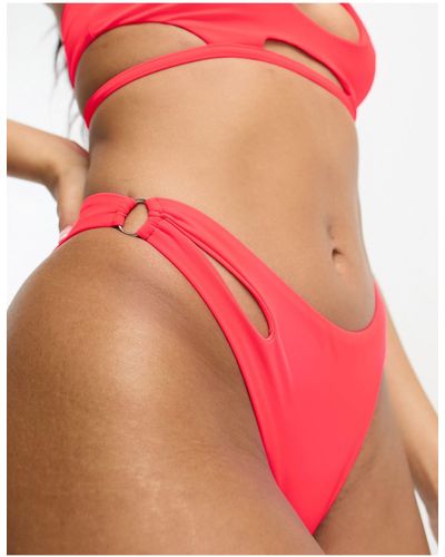 ASOS Cut Out High Leg Hipster Bikini Bottom With Ring Detail - Pink