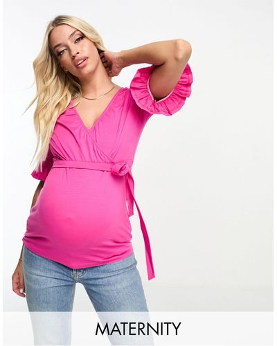 Mama.licious Mamalicious Maternity Short Sleeve Wrap Top - Pink