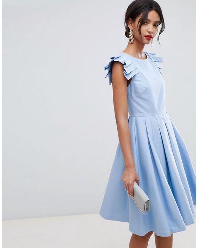 Ted Baker Robe mi-longue volants - Bleu