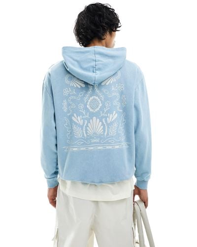 ASOS Unisex Oversized Hoodie With Floral Back Print - Blue