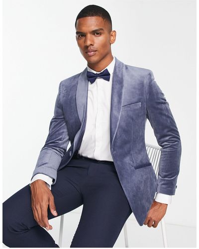 TOPMAN Blazer en velours - Bleu