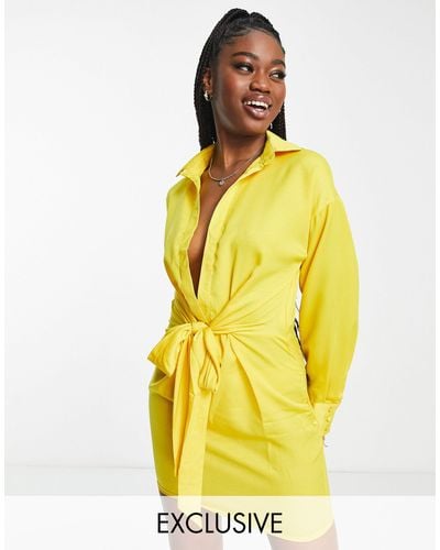 In The Style Exclusive Knot Front Shirt Dress - Yellow