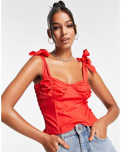 Femme Luxe Top estilo corsé con tirantes anudados - Rojo