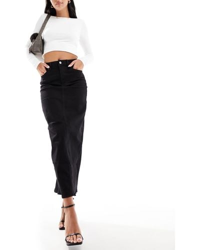 New Look Split Back Denim Midi Skirt - Black