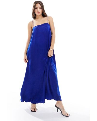 ASOS Crushed Satin Slip Midi Dress - Blue