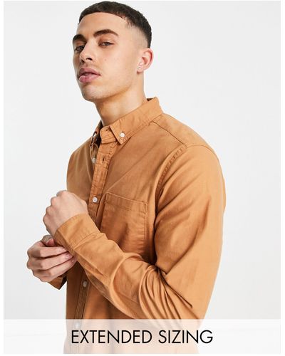 ASOS Slim Oxford Shirt - Brown