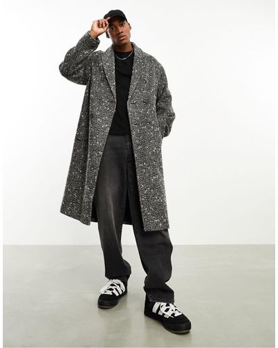 ASOS Oversized Wool Look Textured Overcoat - Grey