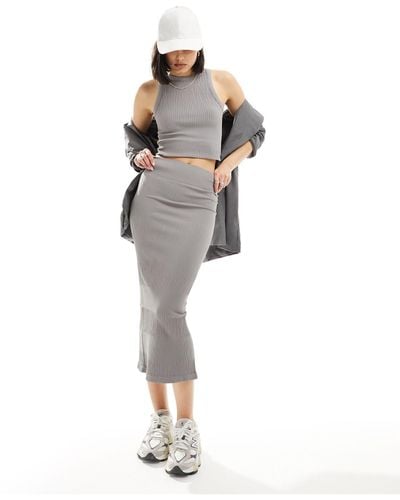 ASOS Seamless Sculpting Mixed Rib Midi Skirt - Grey