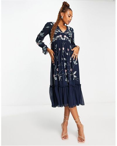 Frock and Frill Robe mi-longue ornementée - Bleu