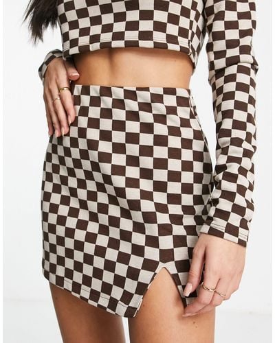 Pull&Bear Mini-jupe d'ensemble à damier - Marron