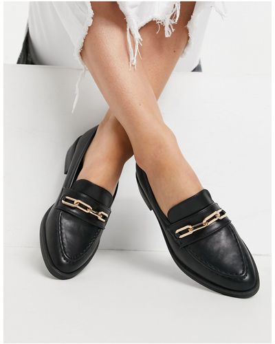 Glamorous Loafers With Gold Trim - Black