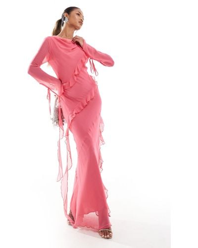 DASKA Chiffon Ruffle Maxi Dress - Pink