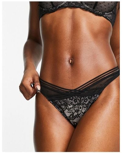 Figleaves Clara Spot Mesh And Lace Thong - Black