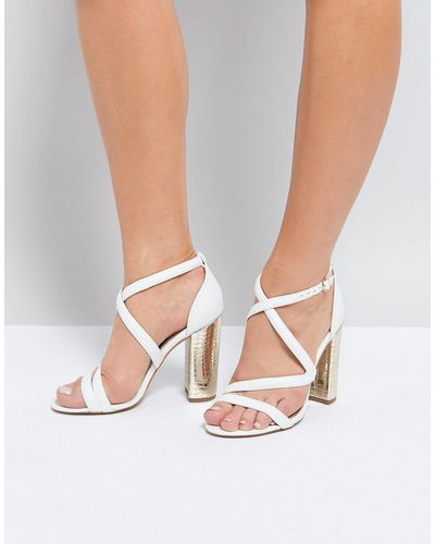 Miss Kg Cross Strap Metallic Block Heel Sandal - White