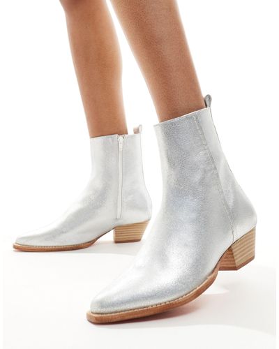 Free People Bowers Leather Western Ankle Boots - White