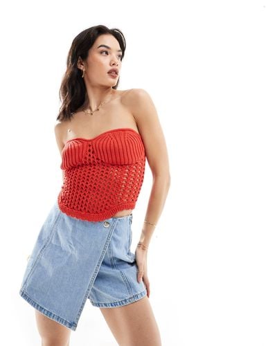 ASOS Knitted Bandeau Crochet Top - Red