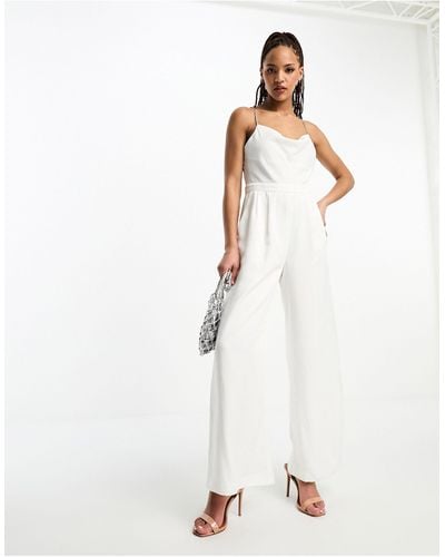 EVER NEW Cowl Neck Satin Jumpsuit - White