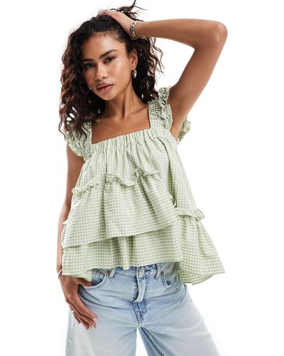 Urban Revivo Tiered Gingham Camisole - Green
