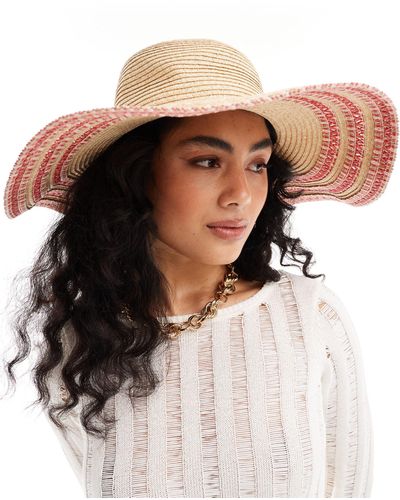 Accessorize Wide Brim Summer Hat With Pink Stitching - Natural