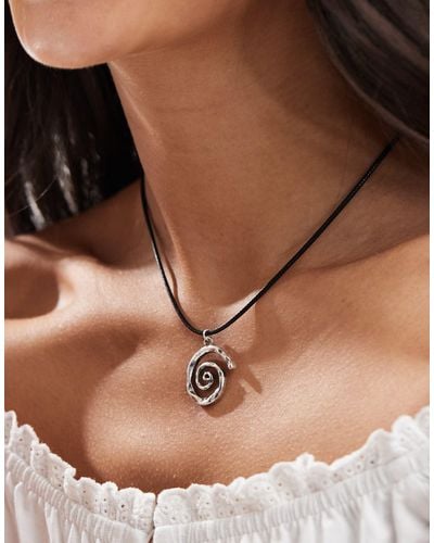 ASOS Necklace With Swirl Pendant And Cord Design - Brown