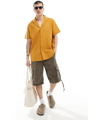 ASOS Relaxed Linen Blend Shirt With Deep Revere Collar - Yellow