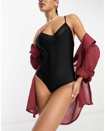 French Connection Swimsuit With Mesh Detail - Black