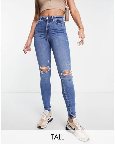 River Island Skinny Jeans Met Hoge Taille - Blauw