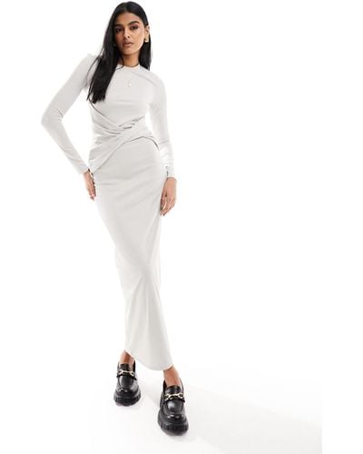 Vero Moda Long Sleeved Ribbed Jersey Maxi Dress - White