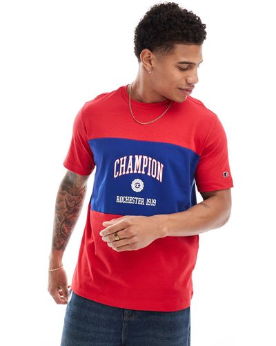 Champion Rochester - t-shirt stile college colorblock blu navy e rossa - Rosso