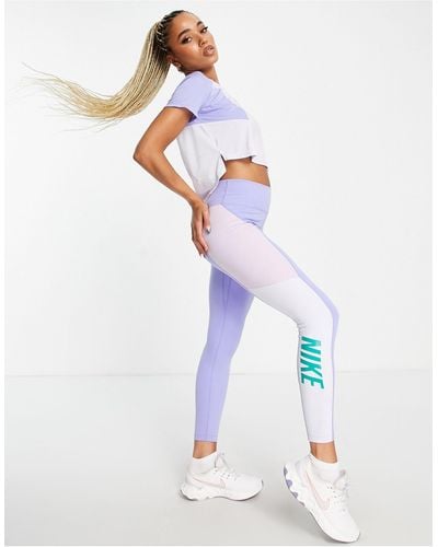 Nike One - legging color block 7/8 à taille mi-haute - lilas - Blanc