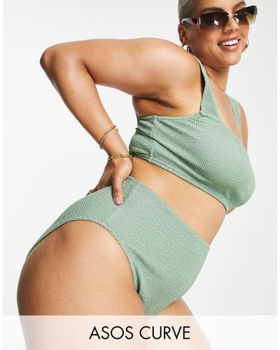 ASOS Asos Design Curve - Mix En Match - Gekreukt Hoogopgesneden Bikinibroekje Met Hoge Taille - Groen