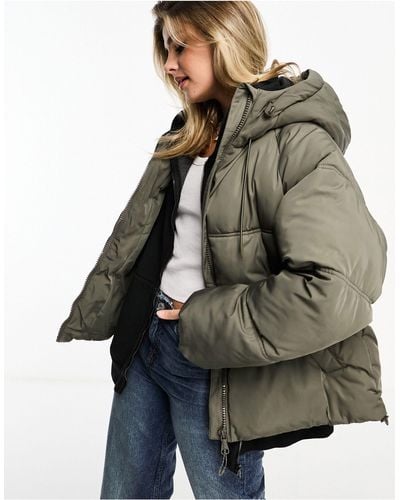 Pull&Bear Padded Puffer Jacket With Hood - Green