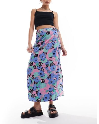 Monki Midi Skirt With Tie Waist - Blue