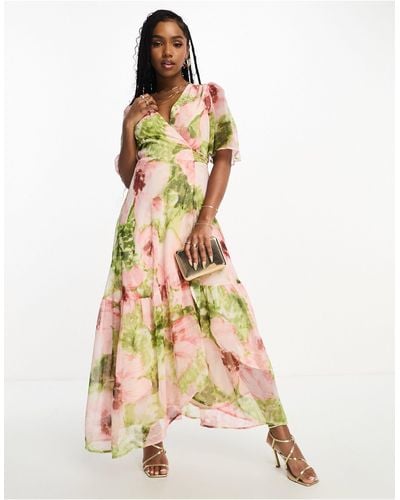 Hope & Ivy Ruffle Wrap Maxi Dress - Multicolor