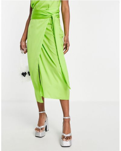 Style Cheat Satin Wrap Midi Skirt Co-ord - Green