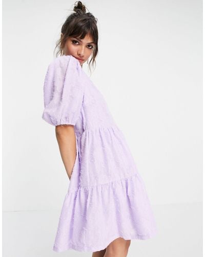 Vila Mini Smock Dress With Short Puff Sleeves - Purple