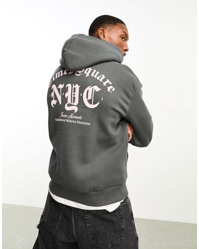 Bershka Hoodie Met Nyc-print - Grijs