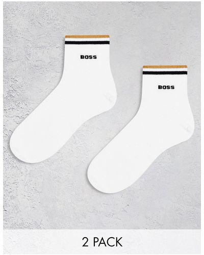 BOSS Boss - bodywear - confezione da 2 paia di calzini bianchi a righe con logo - Bianco