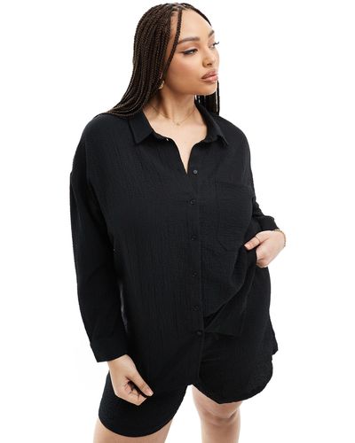 Noisy May Noisy may chemises - chemise oversize d'ensemble en tissu texturé - Noir