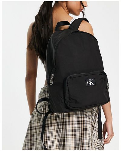 Calvin Klein Monogram Logo Nylon Backpack - Black