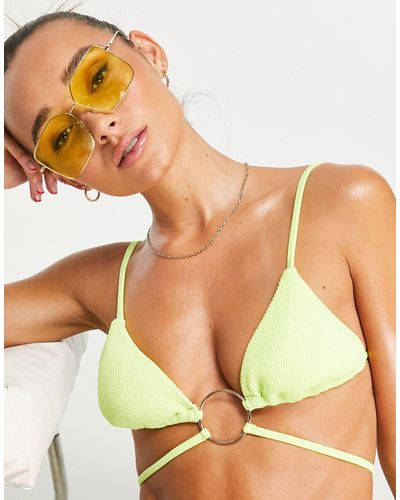 River Island Top bikini a triangolo testurizzato con finiture con anello lime - Verde