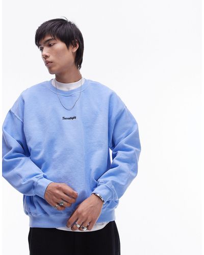 TOPMAN Oversized Fit Sweatshirt With Serendipity Embroidery - Blue