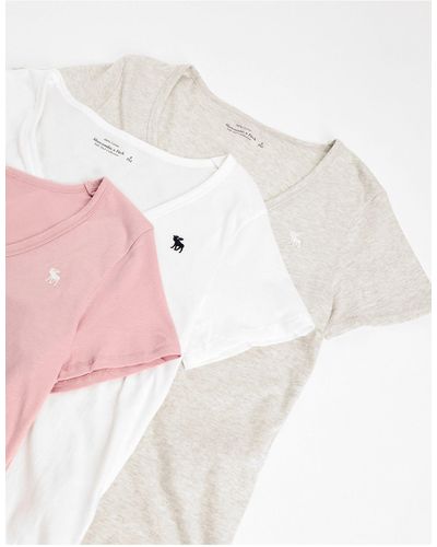 Abercrombie & Fitch Set Van 3 T-shirts Met V-hals En Icoonlogo - Roze