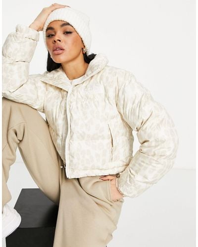 The North Face Nuptse Cropped Leopard Print Jacket - Natural