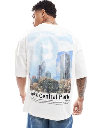 Bershka Faded City Back Printed T-shirt - Blue